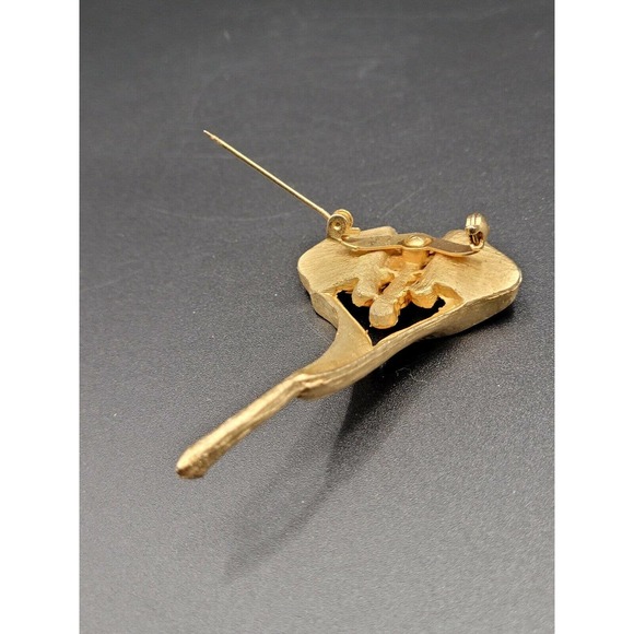 VTG Calla Lily Statement Brooch Pin Red AB Rhinestones Gold Tone Retro 50s 60s - Picture 7 of 7